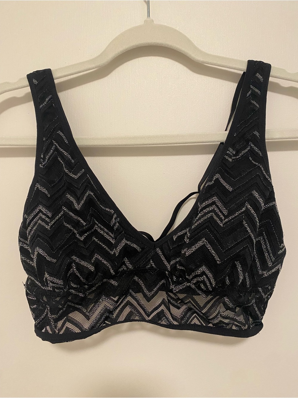 Aerie Bra Black & Gray Chevron Lace Bralette Medium